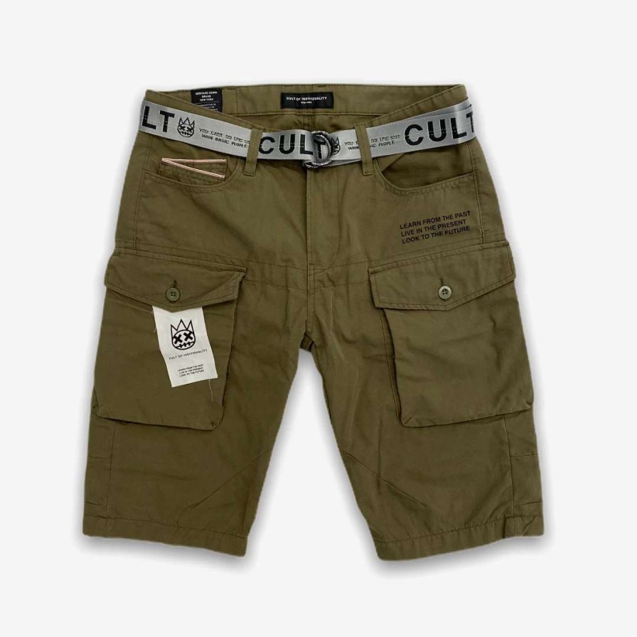 Cult Of Individuality * | Cult Of Individuality Cargo Shorts Belted Olive