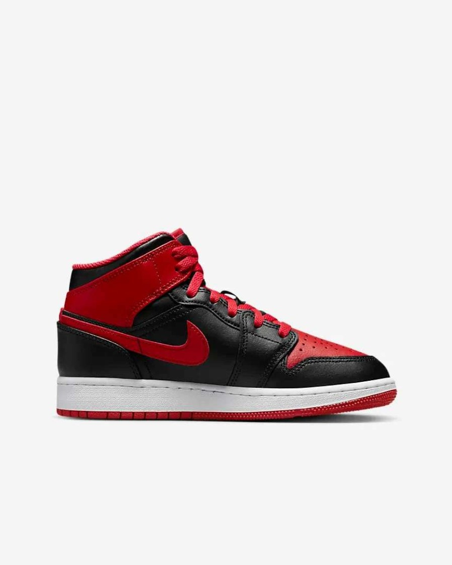 Air Jordan * | Air Jordan 1 Mid Gs Black Fire Red White Grade School Dq8423-060