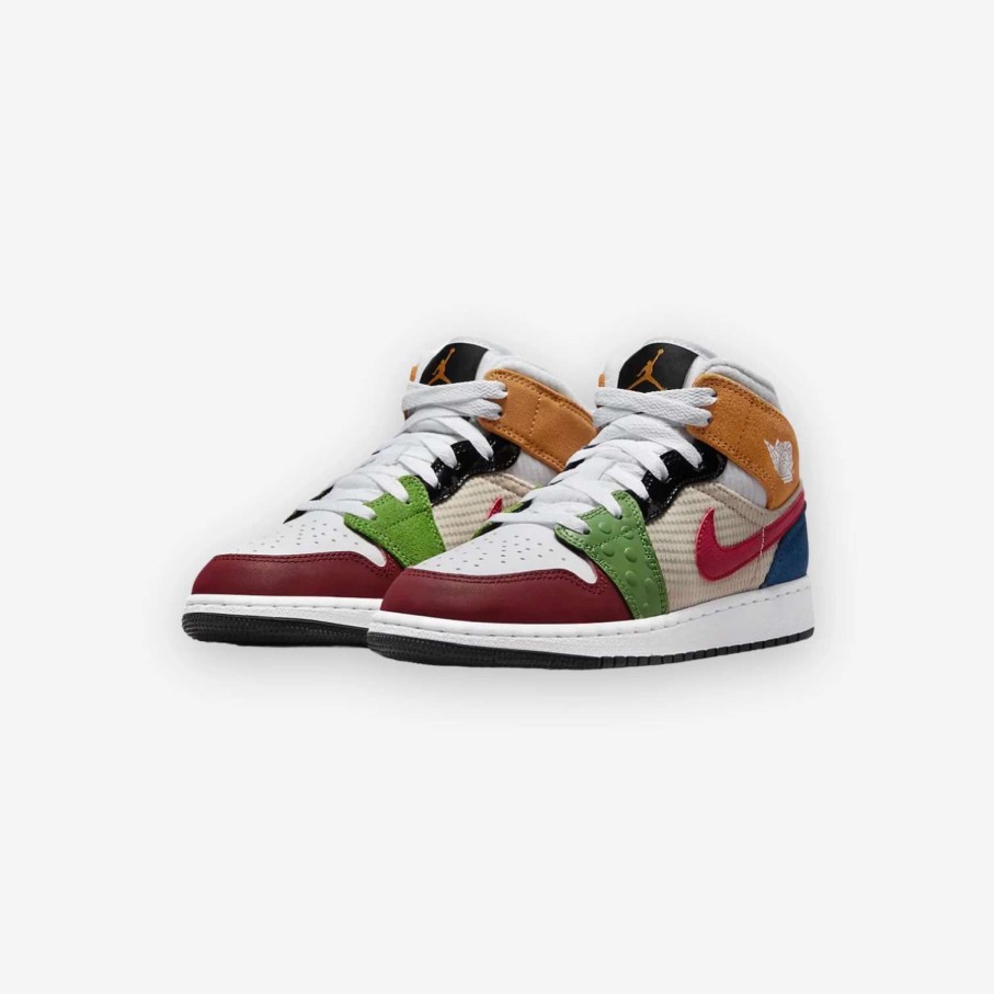 Air Jordan * | Air Jordan 1 Mid Se (Gs) White Gym Red Black Dr6957-100