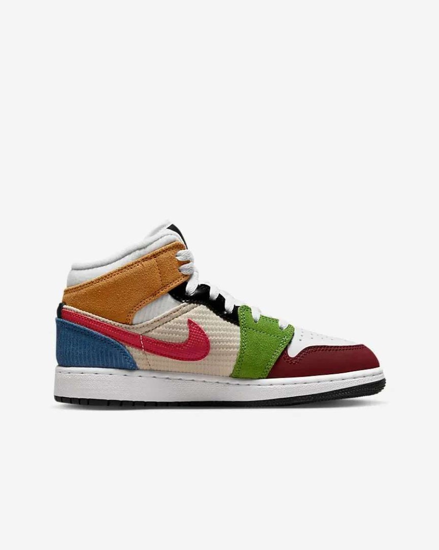 Air Jordan * | Air Jordan 1 Mid Se (Gs) White Gym Red Black Dr6957-100