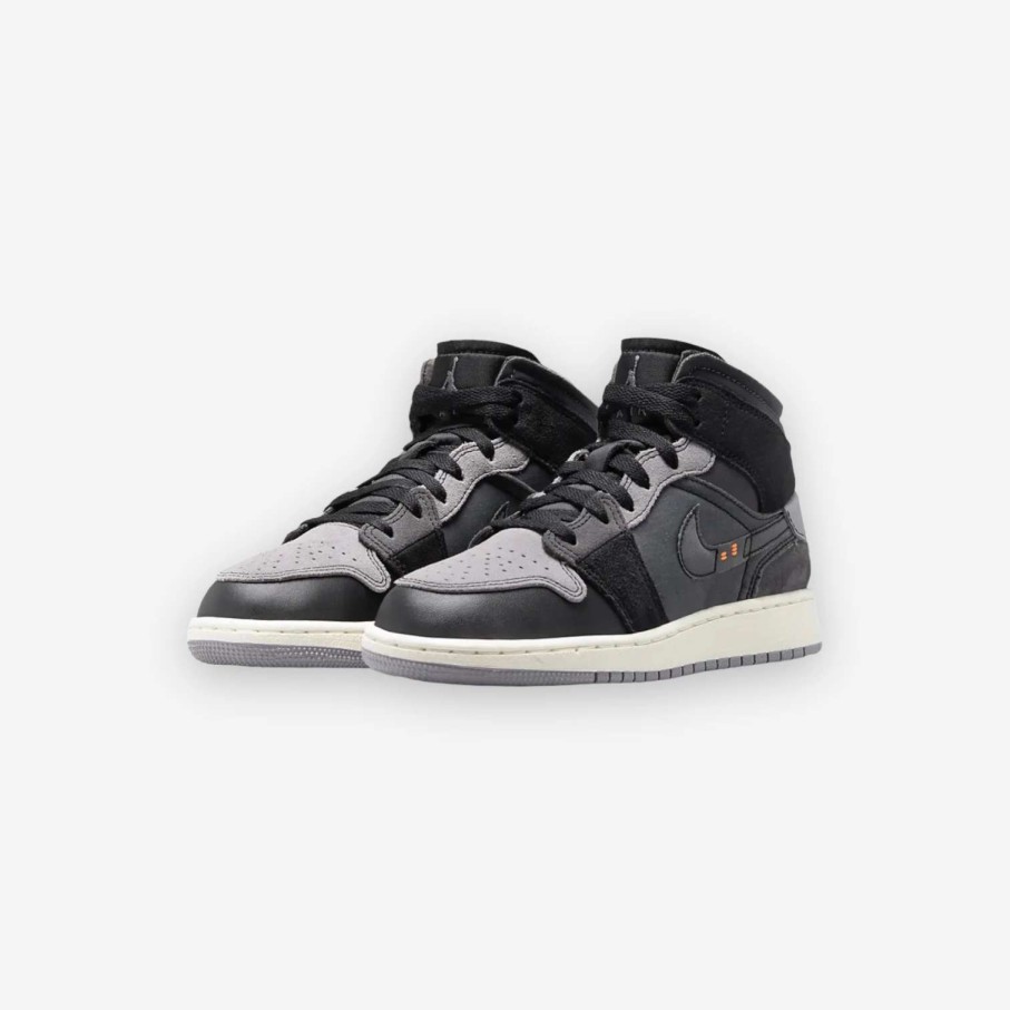 Air Jordan * | Air Jordan 1 Mid Se Craft Gs Black Cement Grey Light Graphite Grade School Sizes Dv0438-001