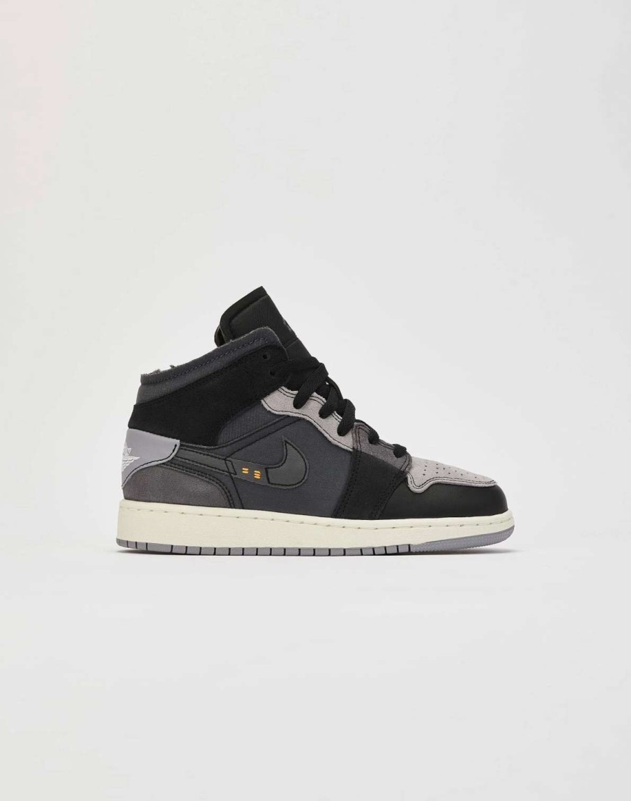 Air Jordan * | Air Jordan 1 Mid Se Craft Gs Black Cement Grey Light Graphite Grade School Sizes Dv0438-001