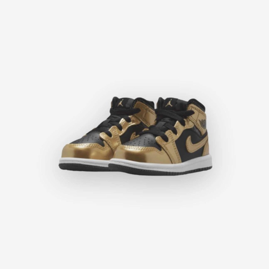 Air Jordan * | Air Jordan Jordan 1 Mid Se Ps Black Metallic Gold White Preschool Sizes Dr6968-071