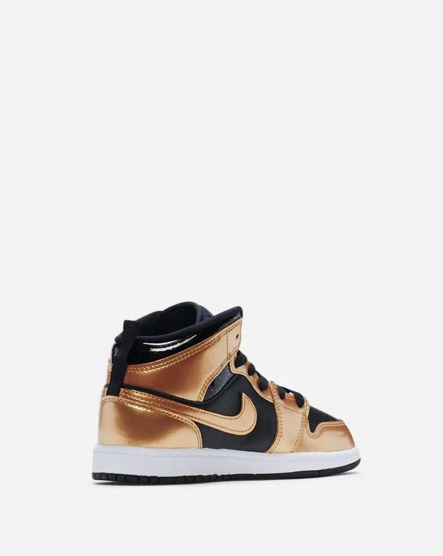 Air Jordan * | Air Jordan Jordan 1 Mid Se Ps Black Metallic Gold White Preschool Sizes Dr6968-071