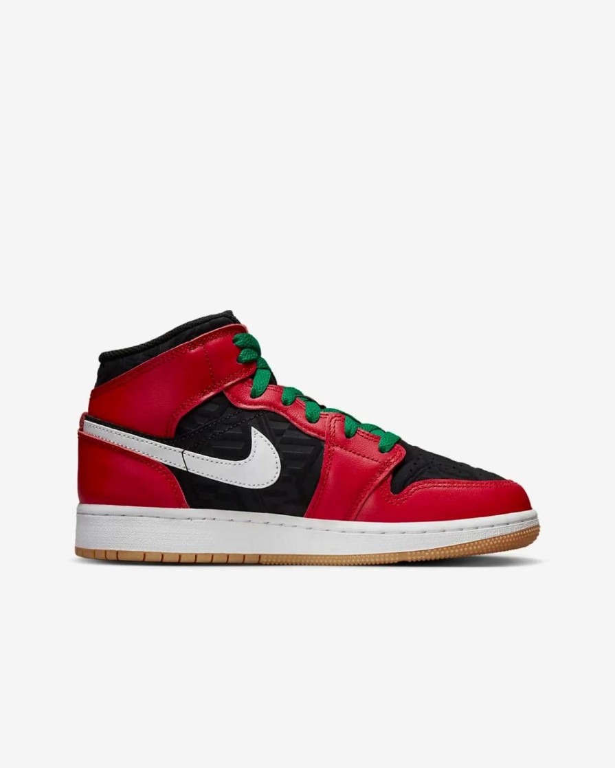 Air Jordan * | Air Jordan 1 Mid Se Gs Black Fire Red White Malachite Dq8418-006